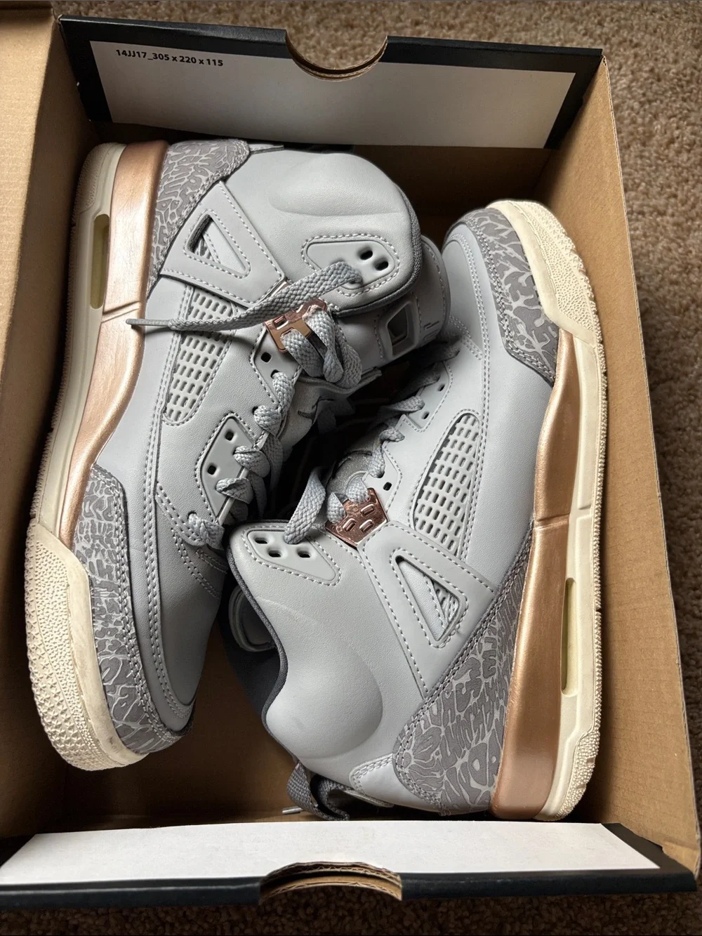 Jordan Kids' Spizike Sneaker in Grey with Gold Accents